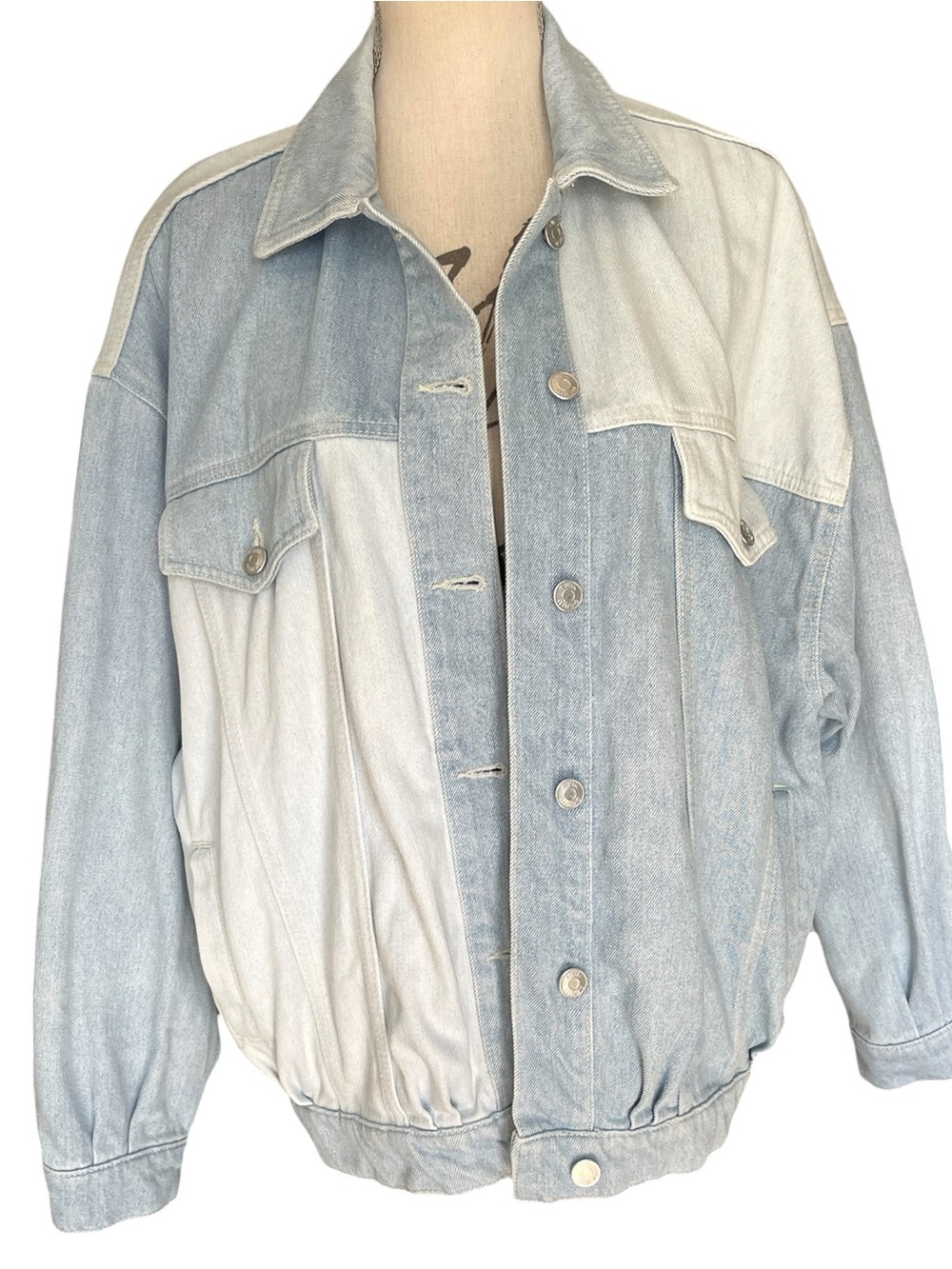 Simons Twik Organic Cotton Two Tone Colorblock Relaxed Fit Denim Jean Jacket (L)